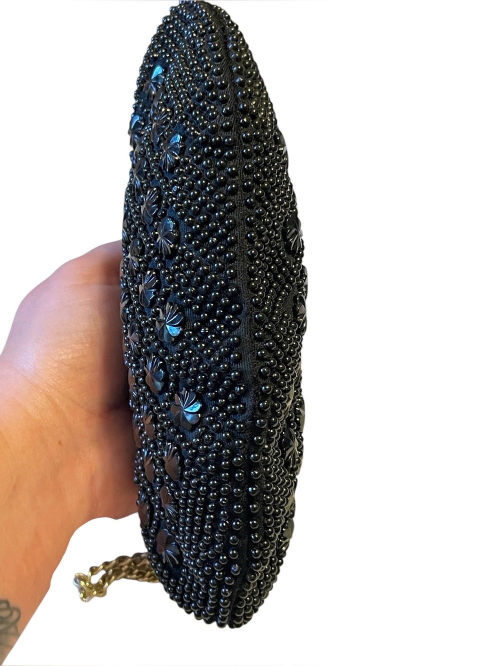 1950’s Handmade in Hong Kong Black Beaded Kiss-Lock Clutch Purse - Picture 9 of 12